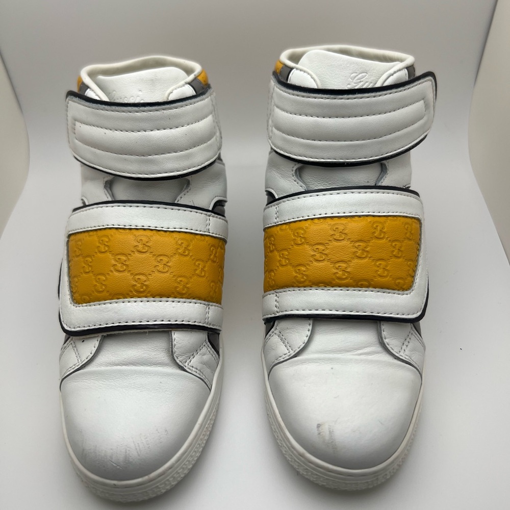 Gucci Kids White and Yellow Sneakers with Velcro straps